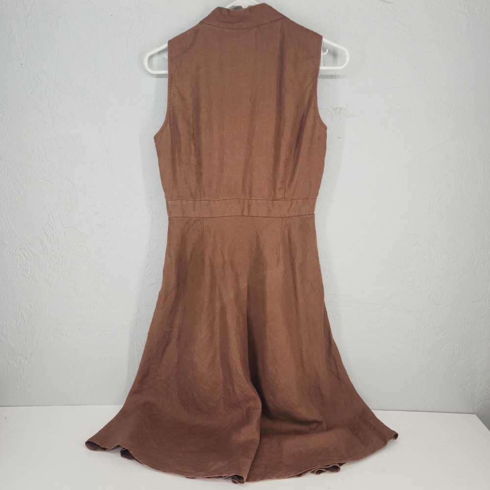 Rafaella Size 6 | Brown 100% Linen Sleeveless V-Neck Fit & Flare Dress Womens - Picture 5 of 5